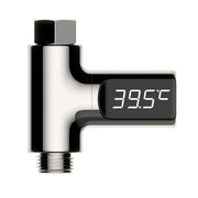 Modern chrome shower thermometer DecorBites led shower thermometer with sleek black display showing 39.5°c temperature