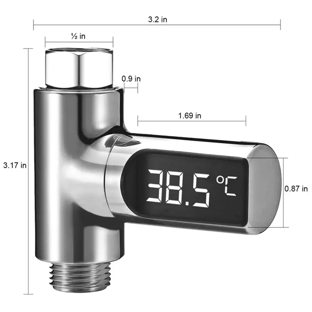 Chrome finished decorbites led shower thermometer with digital temperature control valve and illuminated 38.5°c display