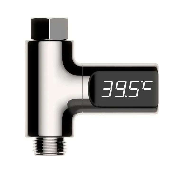 Modern chrome-finished decorbites led shower thermometer with sleek black display showing 39.5°c temperature regulator