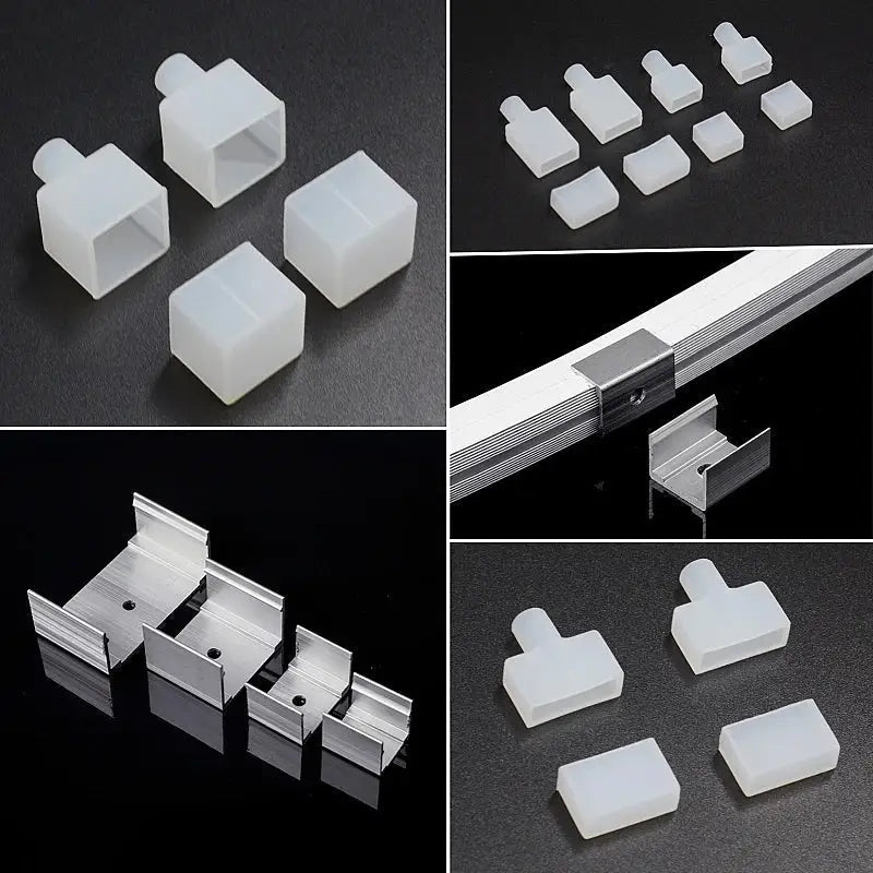 DecorBites™ white plastic and aluminum channel connectors for led strip light silicone tube profile end cap kit