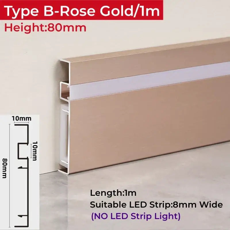Type b rose gold led skirting aluminum profile with integrated led strip channel for wall and floor decor use