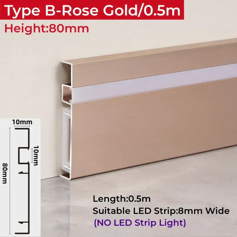 Type b-rose gold led skirting aluminum profile with integrated channel for 8mm led strip in decorbites floor-to-wall base