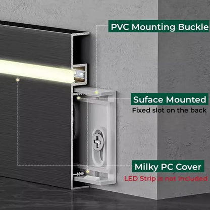 White pvc mounting buckle with fixed slot and milky pc cover for led skirting aluminum profiles installation