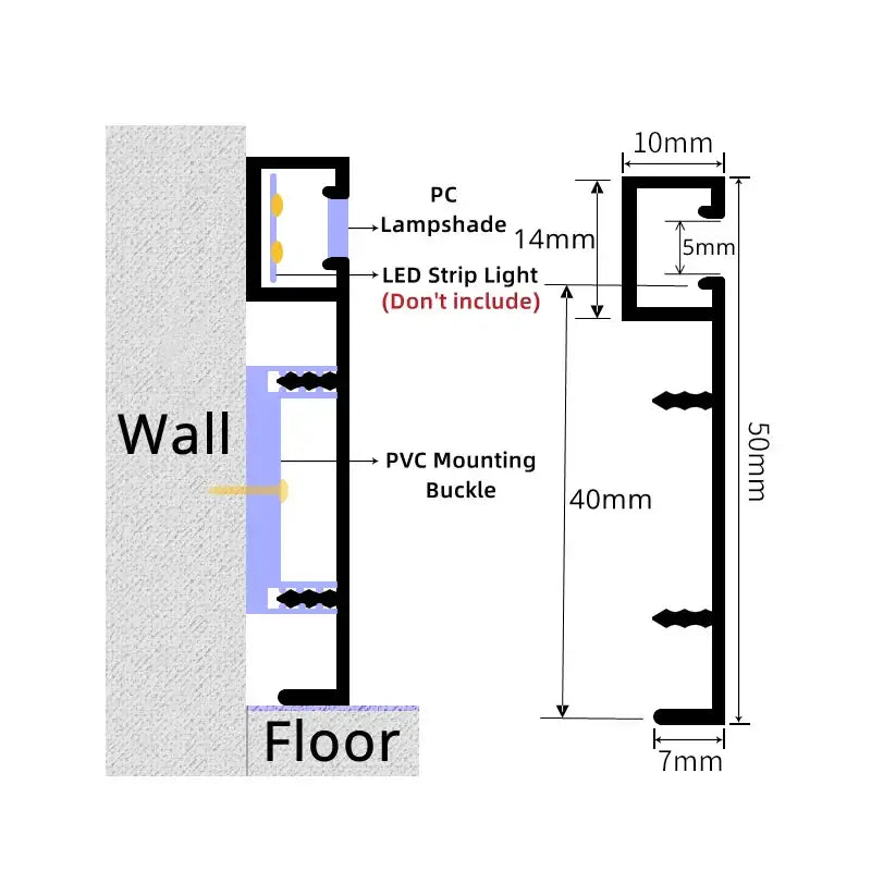 Black pvc mounting buckle for decorbites led skirting aluminum profile baseboard for wall-mounted strip light fixture