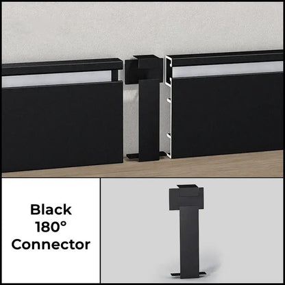 Black 180° connector with matte finish for decorbites™ led skirting aluminum profile baseboard backlight strip lights