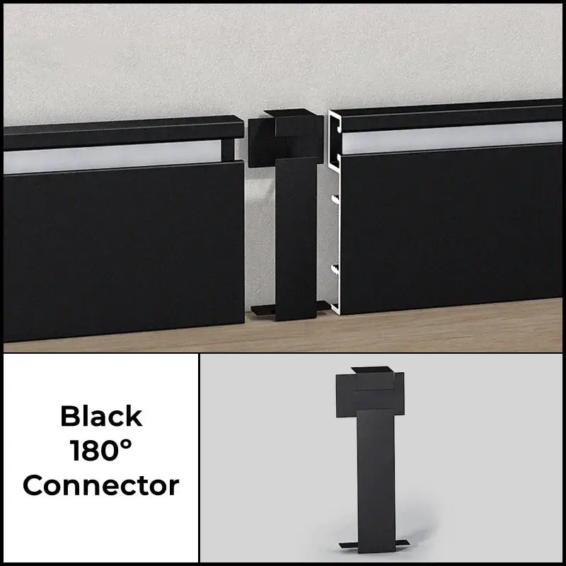 Black 180° connector with matte finish for decorbites™ led skirting aluminum profile baseboard backlight strip lights