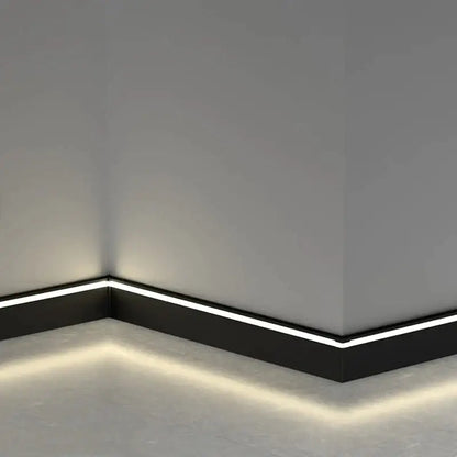 DecorBites™ black led skirting aluminum profile baseboard installed along the baseboard for backlight strip lights