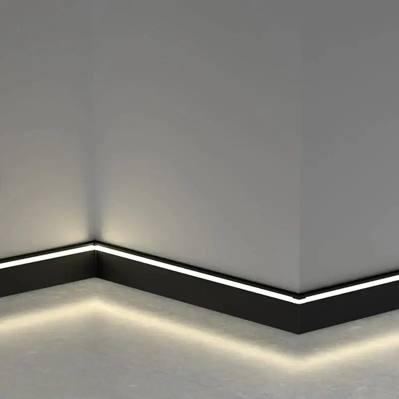 DecorBites™ black led skirting aluminum profile baseboard installed along the baseboard for backlight strip lights