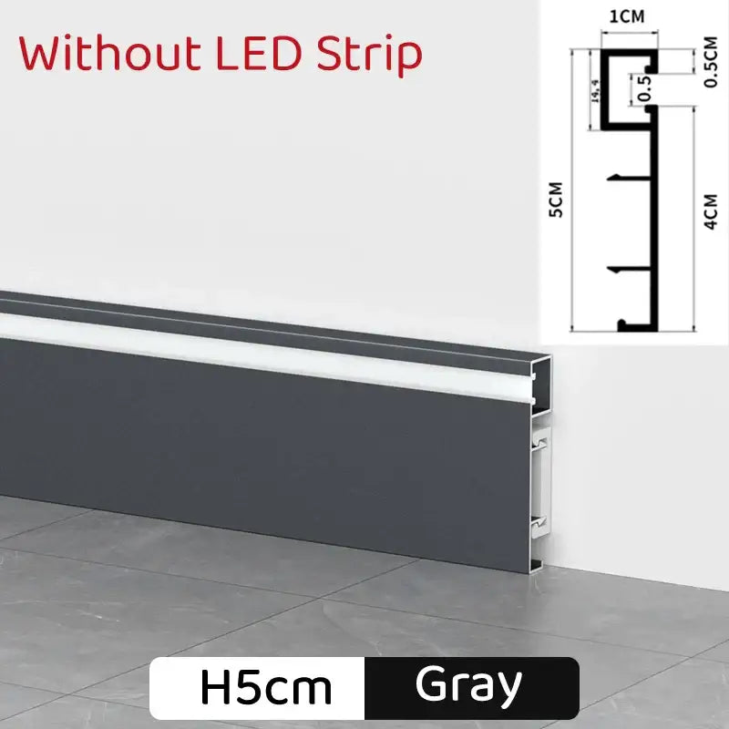 Gray aluminum profile baseboard trim with a sleek modern 5cm height designed for led skirting backlight strip lights