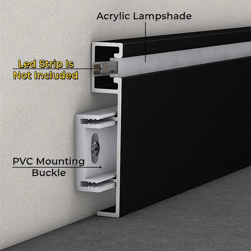 Black acrylic lampshade with white pvc mounting buckle for wall installation on decorbites led skirting aluminum profile baseboard