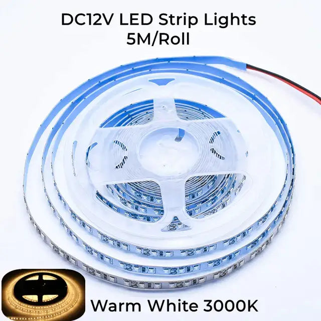 Blue dc12v led strip lights 5m roll with warm white 3000k illumination in decorbites aluminum profile baseboard for led skirting