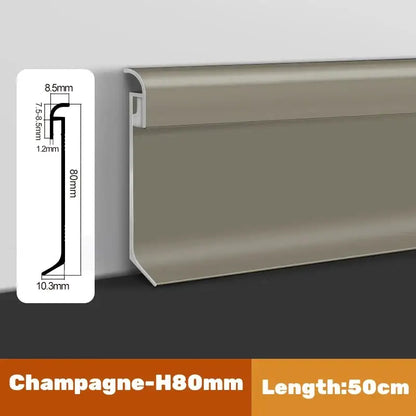 Champagne-colored decorbites™ led skirting line aluminum profile with sleek metallic finish and 80mm baseboard height