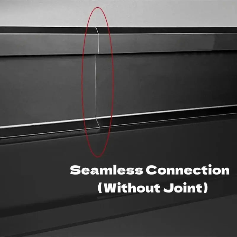 Black metallic aluminum decorbites led skirting line featuring seamless joint-free design highlighted by red oval