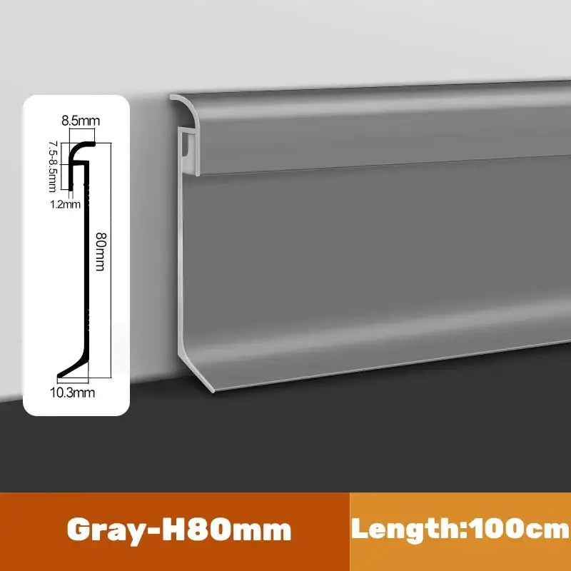 Gray h80mm aluminum baseboard 100cm length for decorbites led skirting line backlighting and wall trim use