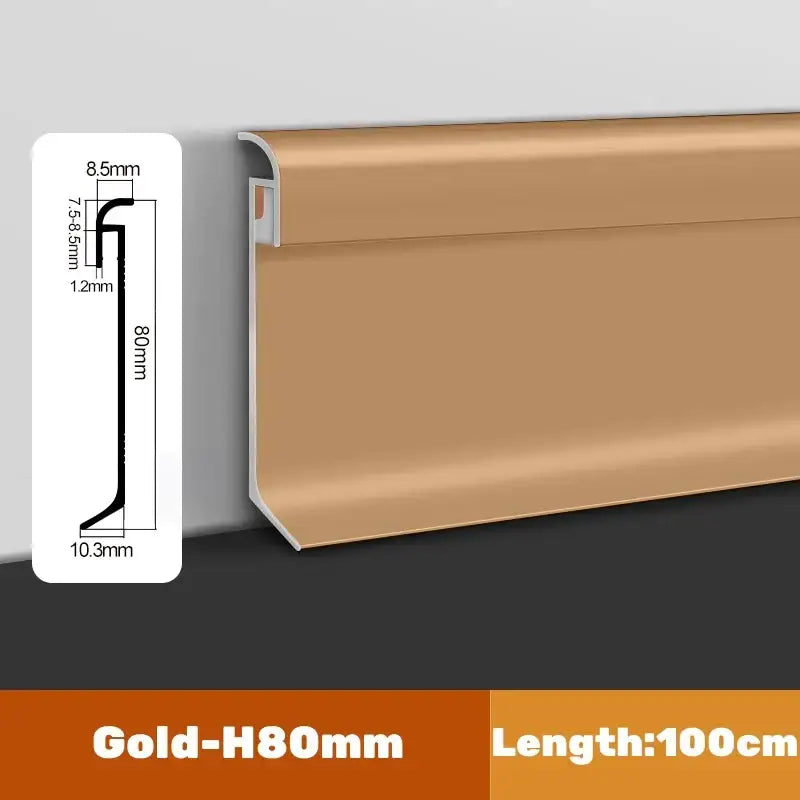 Gold-colored 80mm high decorbites led skirting aluminum baseboard trim with sleek metallic finish for wall corners