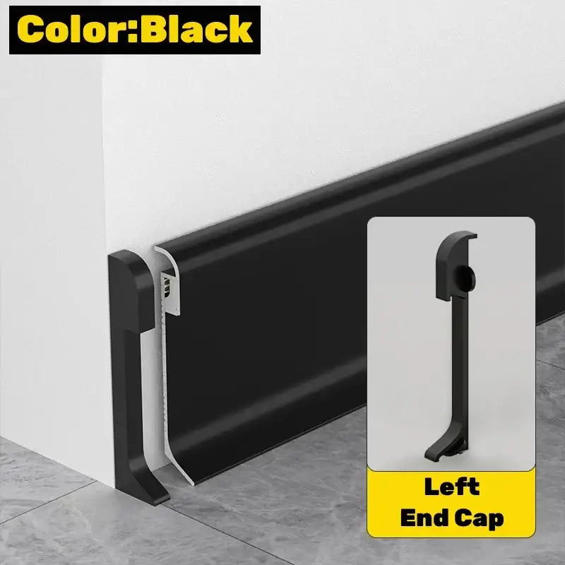Black plastic baseboard trim with matching left end cap for decorbites led skirting line aluminum profiles