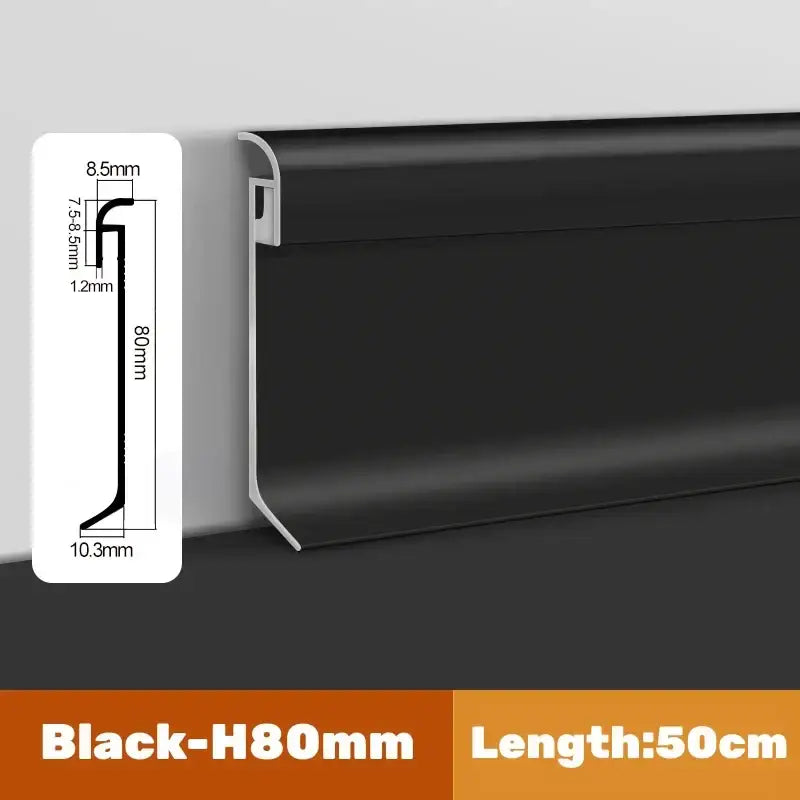 Black h80mm baseboard with matte finish and angular profile in decorbites led skirting line aluminum stair strip light