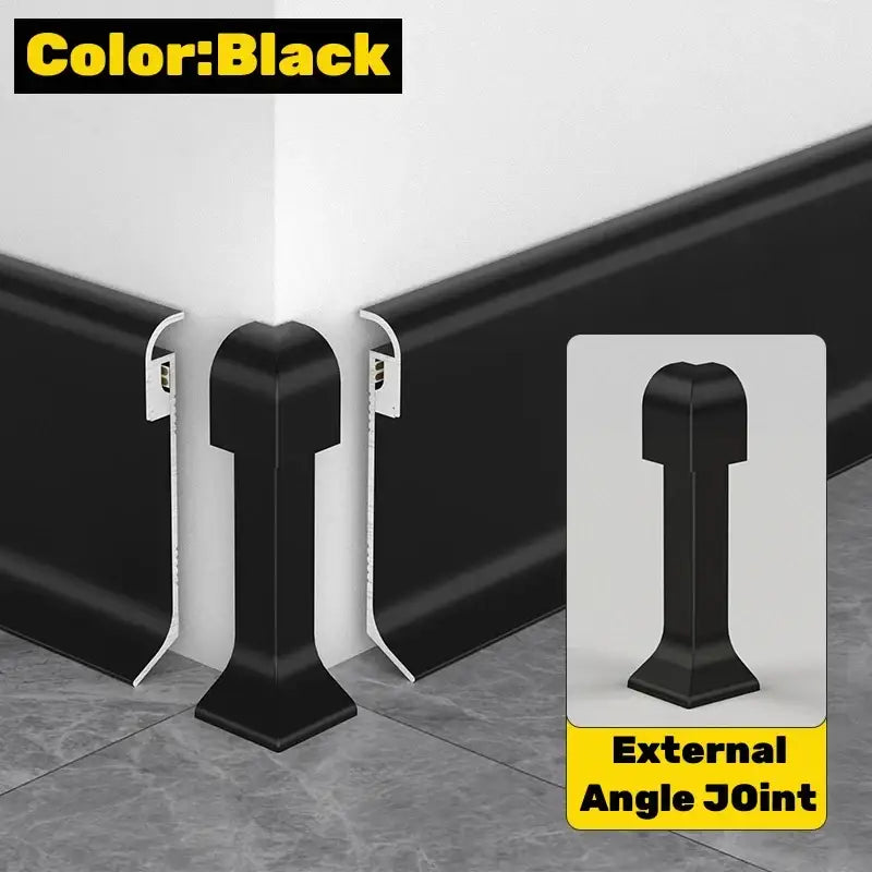 Black external angle joint for decorbites led skirting line aluminum baseboards with sleek molded plastic finish
