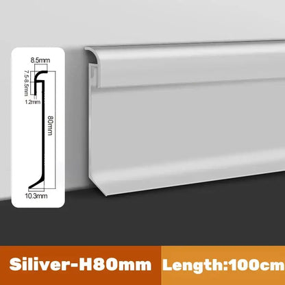 Silver h80mm decorbites led skirting aluminum baseboard 100cm length for wall corner and stair bar strip light installation