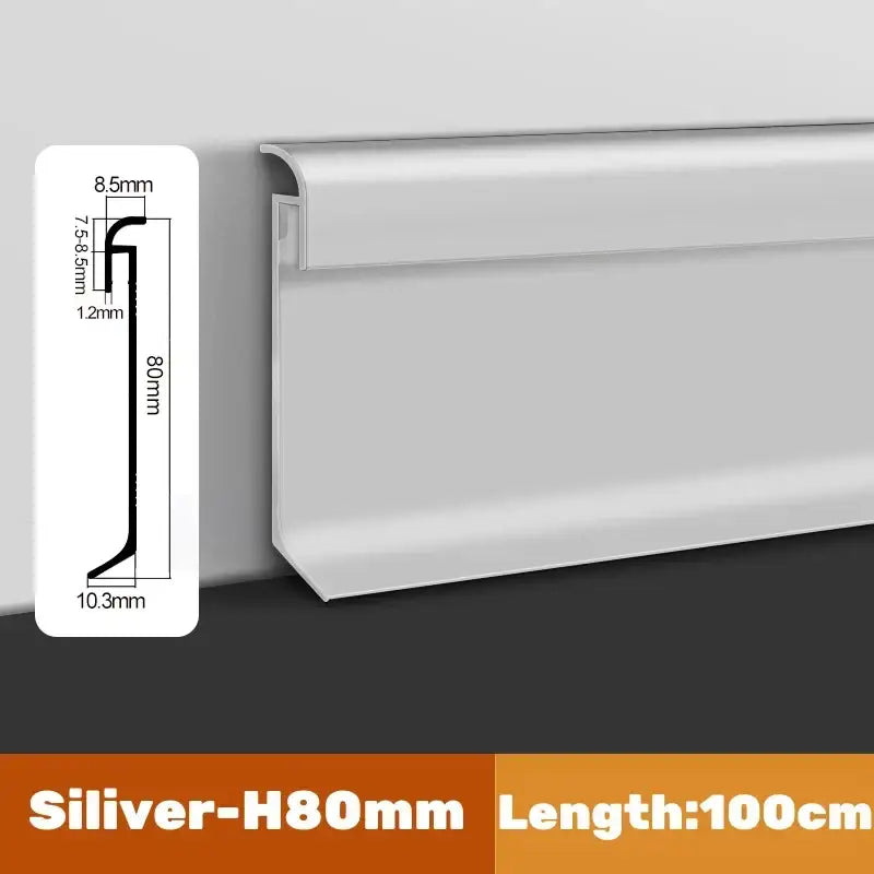 Silver h80mm decorbites led skirting aluminum baseboard 100cm length for wall corner and stair bar strip light installation