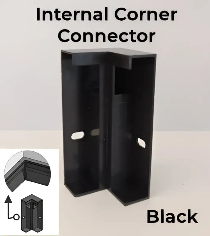 Black internal corner connector with sleek angular design for decorbites led skirting strip light aluminum profile