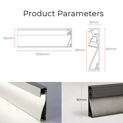 Silver and black aluminum channel profiles with milky cover for decorbites led skirting strip light line applications