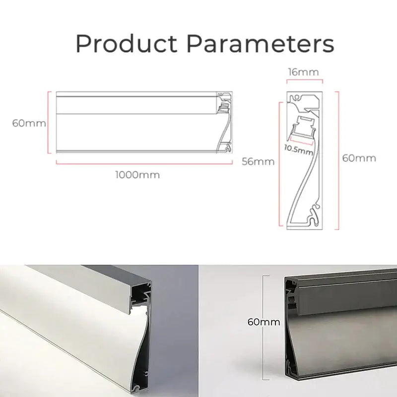 Silver and black aluminum channel profiles with milky cover for decorbites led skirting strip light line applications