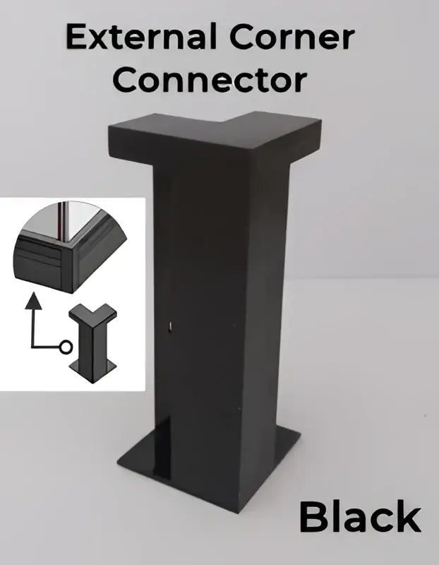 Black external corner connector with sturdy angular design for DecorBites led skirting strip light aluminum profile