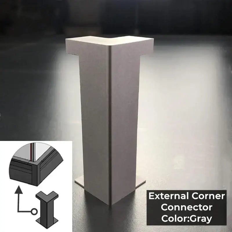 Gray aluminum l-shaped external corner connector with metallic finish for decorbites led skirting line strip light installation