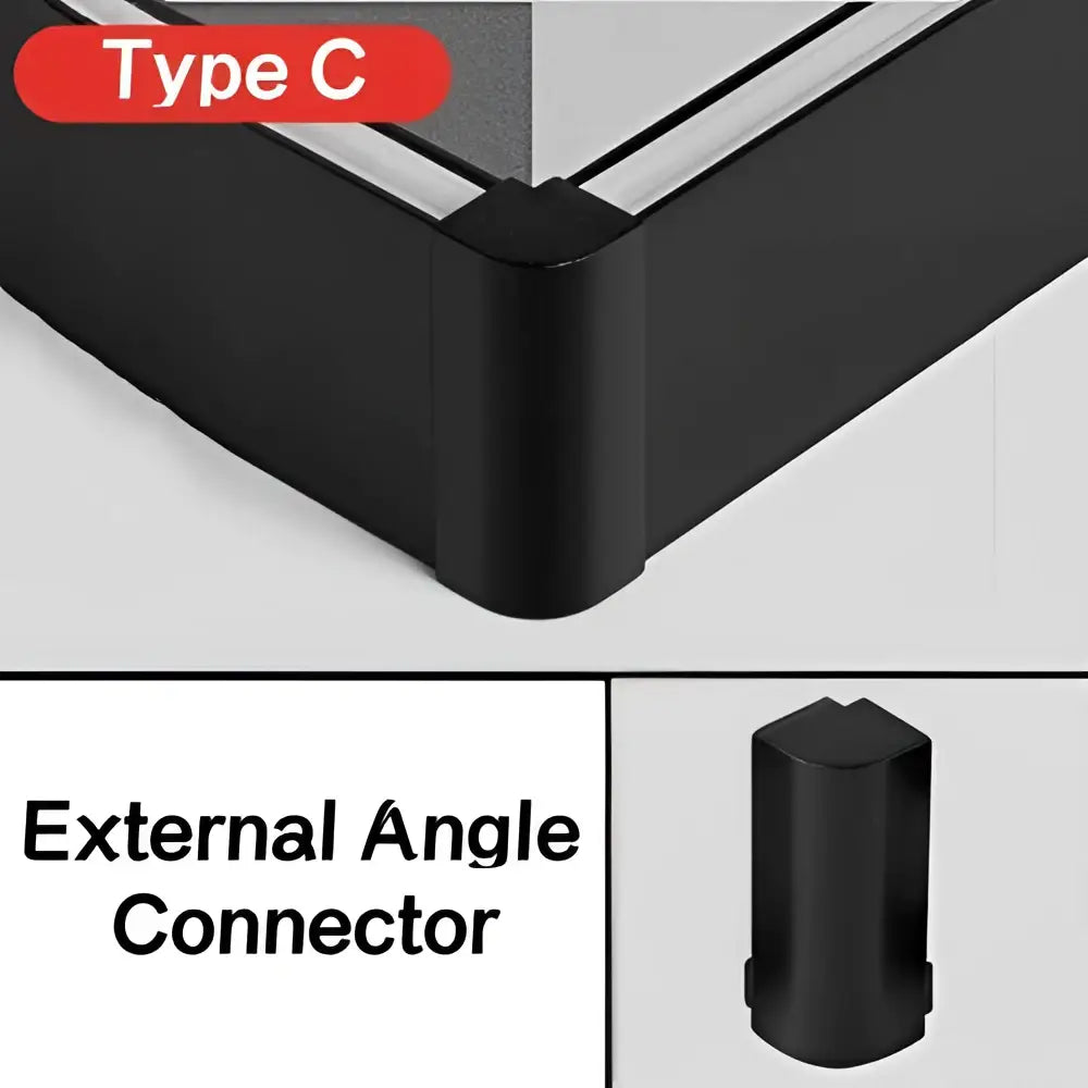 Black type c external angle connector with matte finish for DecorBites™ led skirting profile aluminum baseboard light strip