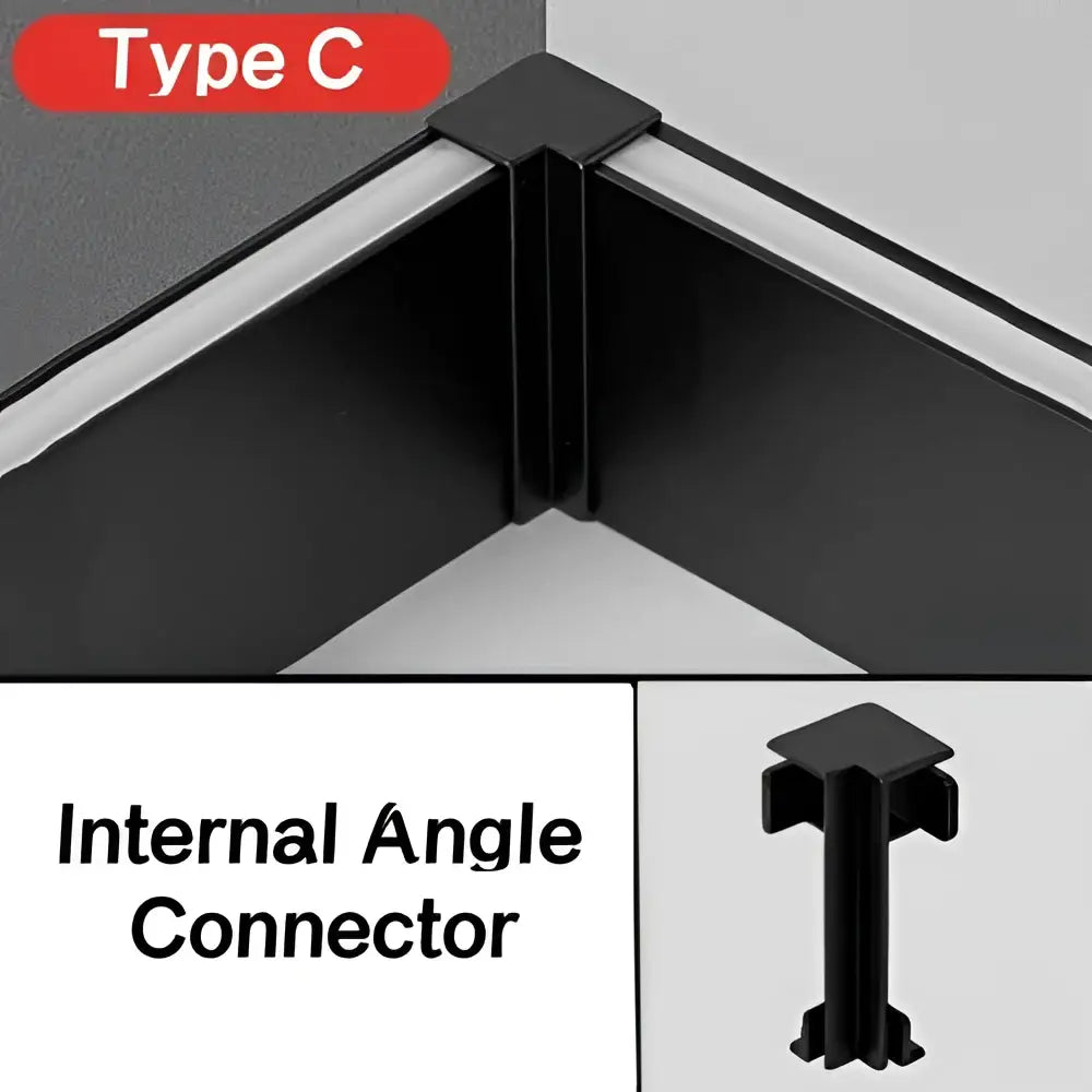 Black plastic internal angle connector for decorbites™ led skirting profile recessed aluminum skirting profile corner joints