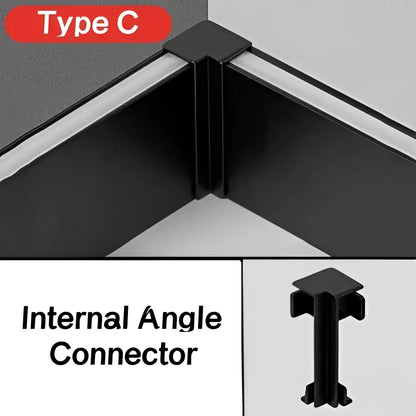 Black plastic internal angle connector for decorbites™ led skirting profile recessed aluminum skirting profile corner joints
