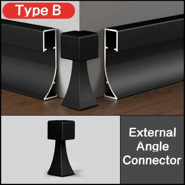 Black matte-finish aluminum external angle connector for decorbites led skirting profile corner jointing