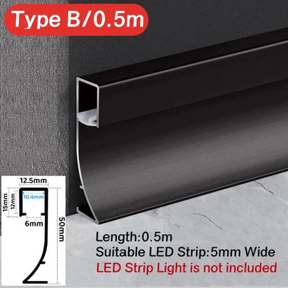 Black aluminum led skirting profile base type b 0.5m for 5mm led strip under-cabinet or floor lighting installation