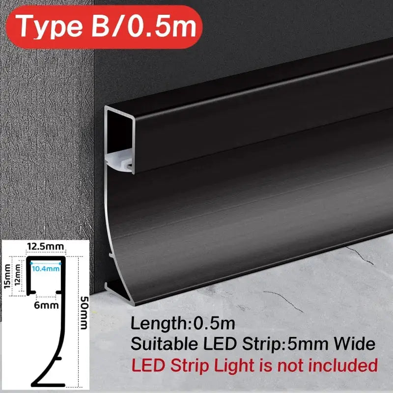 Black aluminum led skirting profile base type b 0.5m for 5mm led strip under-cabinet or floor lighting installation