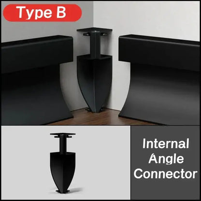 Black metal internal angle connector for decorbites led skirting profile aluminum recessed baseboard light strip assembly