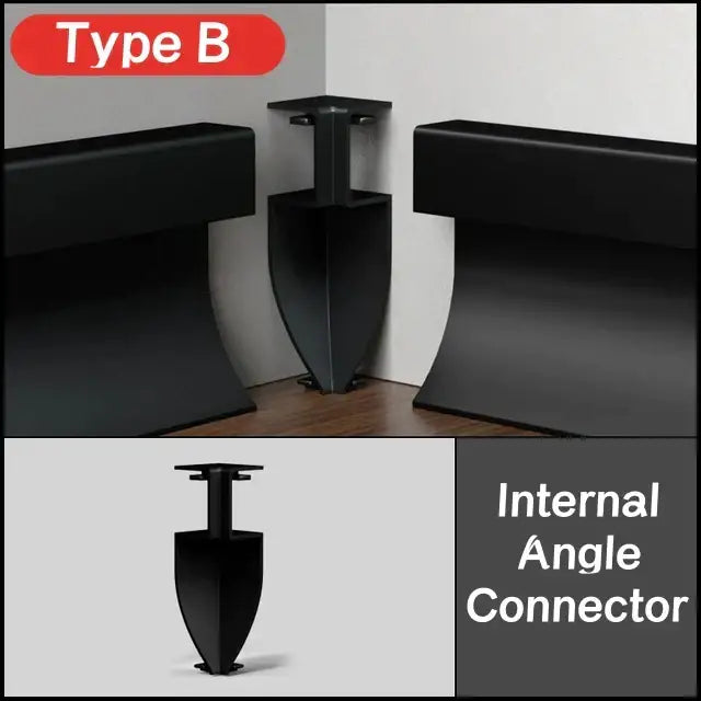 Black metal internal angle connector for decorbites led skirting profile aluminum recessed baseboard light strip assembly