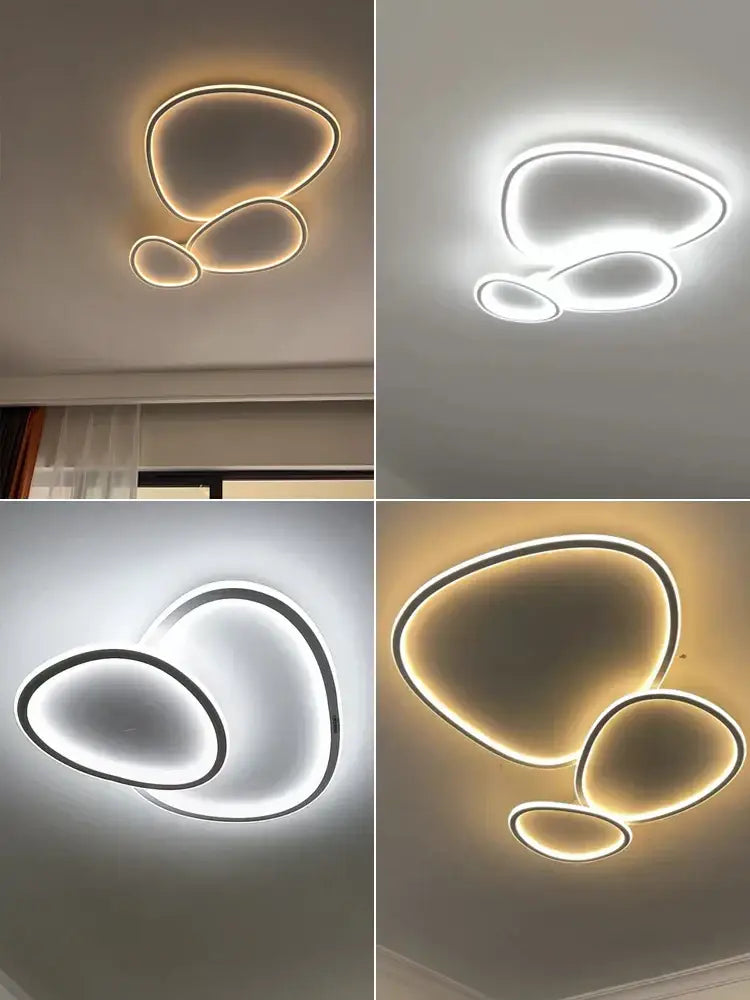 Modern decorbites led smart chandelier with three interconnected oval shapes outlined in warm white lighting for living rooms