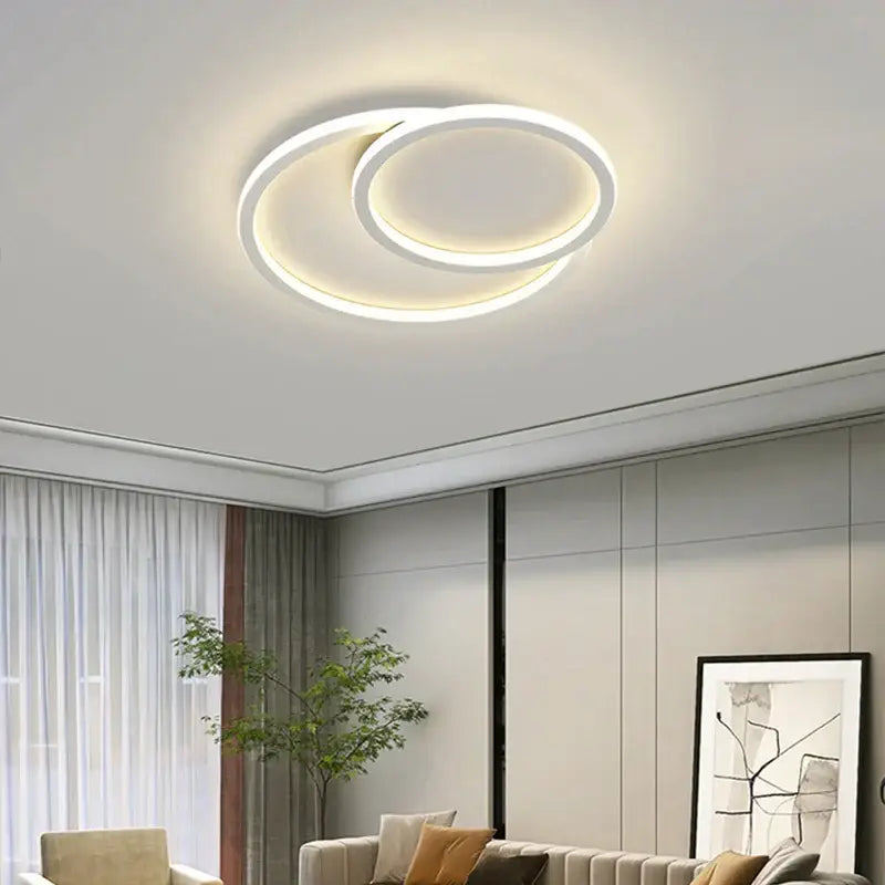 Modern white circular led smart chandelier by decorbites with sleek minimalist design for bedroom dining living room lighting