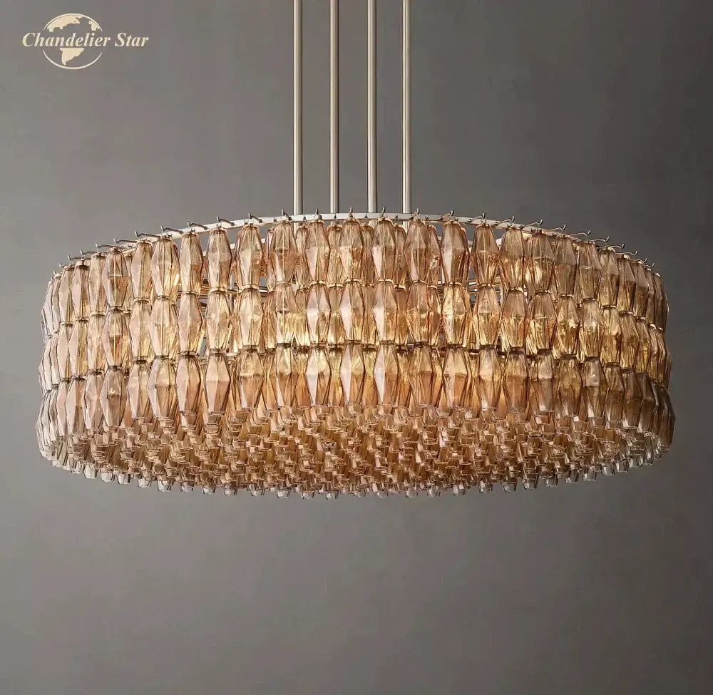 DecorBites led smoke glass chandelier pendant light with cascading amber crystals for living room decor