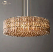 DecorBites led smoke glass chandelier pendant light with cascading amber crystals for living room decor