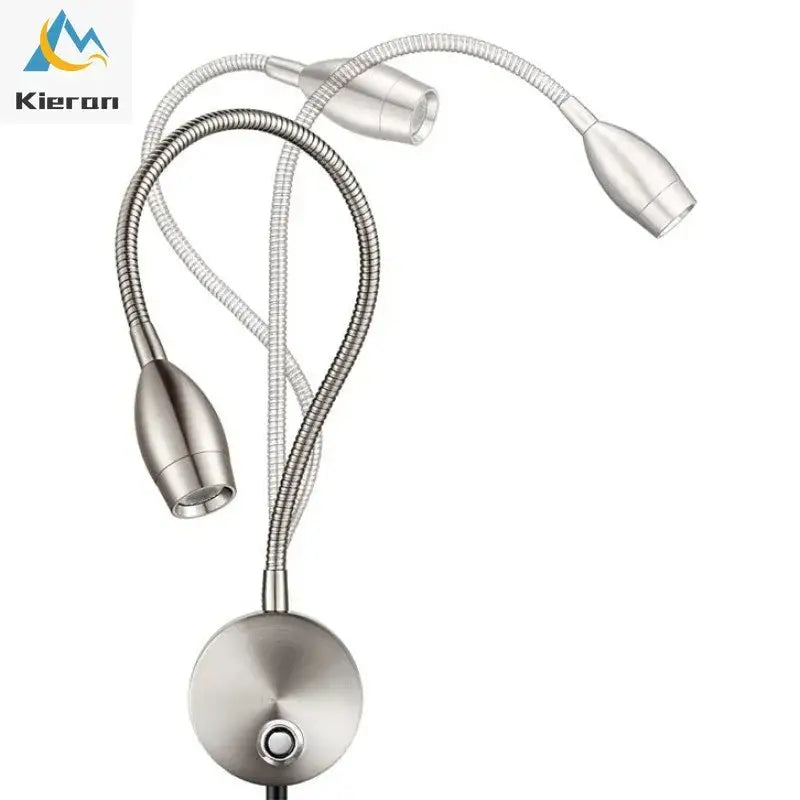 Silver kieron brand decorbites led snake wall lamp with three flexible goosneck arms and sleek metallic finish for reading