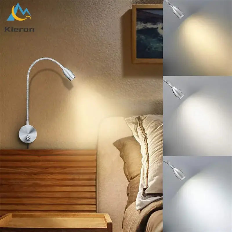 Silver kieron brand decorbites led snake wall lamp with adjustable gooseneck and focused light for reading