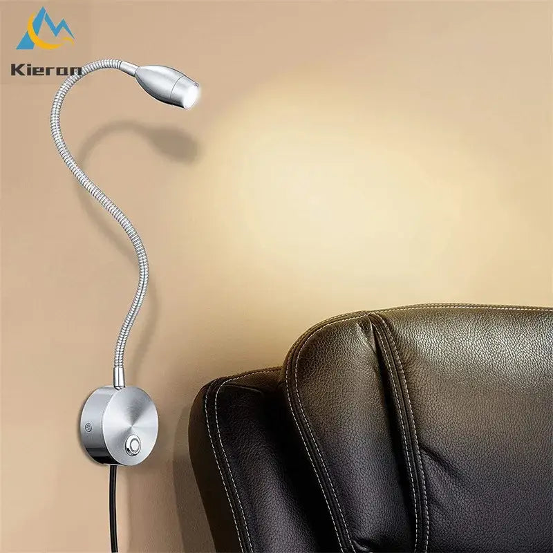 Silver flexible decorbites led snake wall lamp with metallic finish and adjustable head for bedroom study reading light