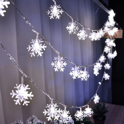 DecorBites™ led snowflake Christmas string lights feature delicate white translucent designs for snowflake Christmas home decor