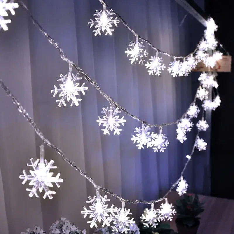 DecorBites™ led snowflake Christmas string lights feature delicate white translucent designs for snowflake Christmas home decor