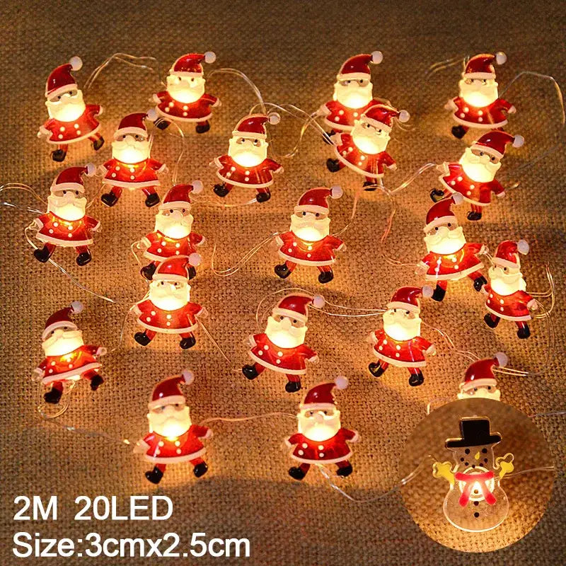 String of illuminated santa claus figurine led snowflake christmas home decorations with red coat and black boots