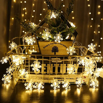 String of warm white led snowflake christmas lights by decorbites for snowflake christmas home decorations 2024