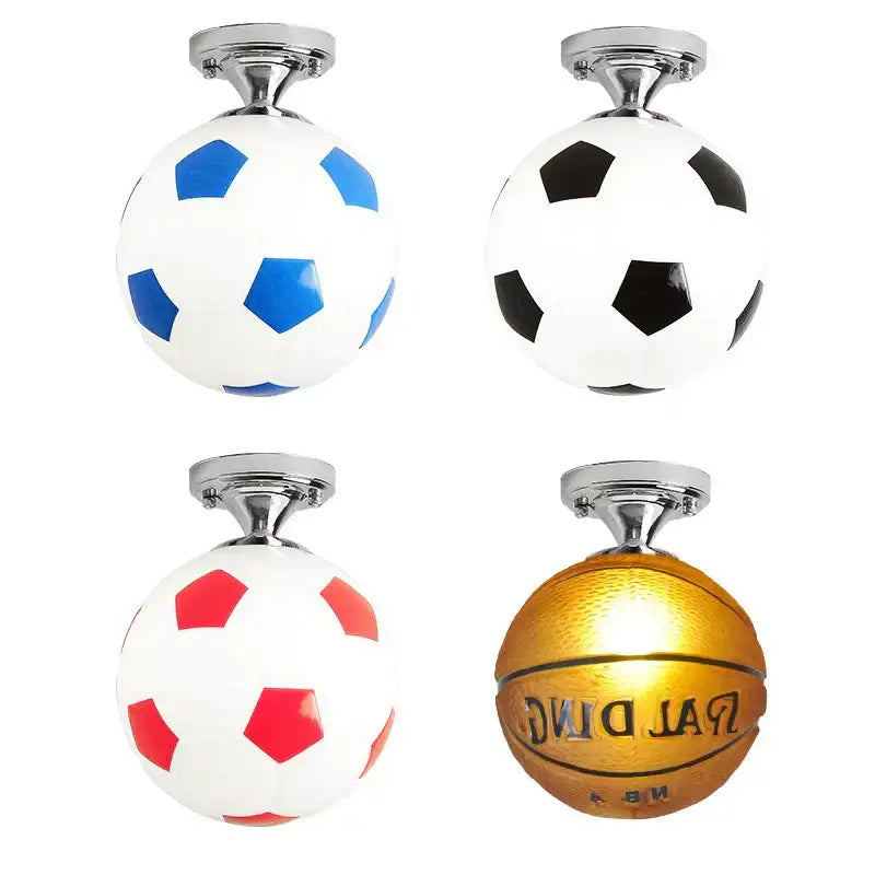 Decorbites led soccer ball ceiling light with chrome fixtures featuring soccer and basketball themes for boys room lighting