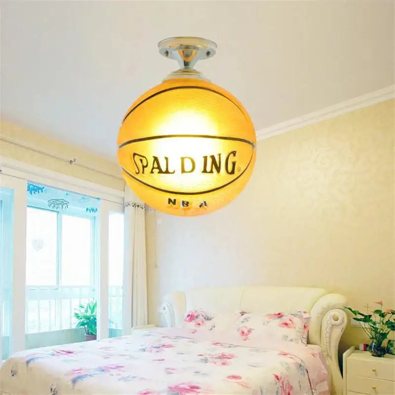 Decorbites led soccer ball ceiling light fixture glowing yellow spalding nba basketball shape for boys room lighting